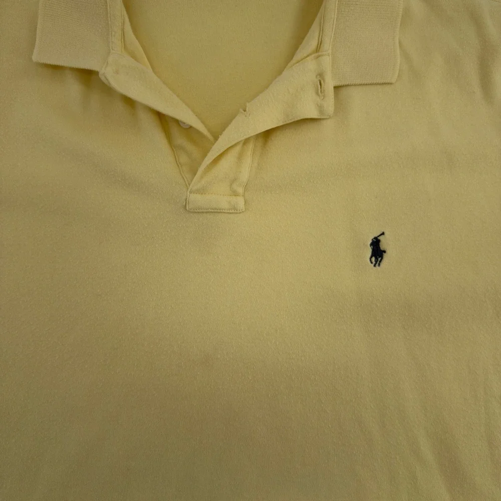 Polo Ralph Lauren Mens‎ Large Yellow Short Sleeve Cotton Polo Shirt Navy Pony